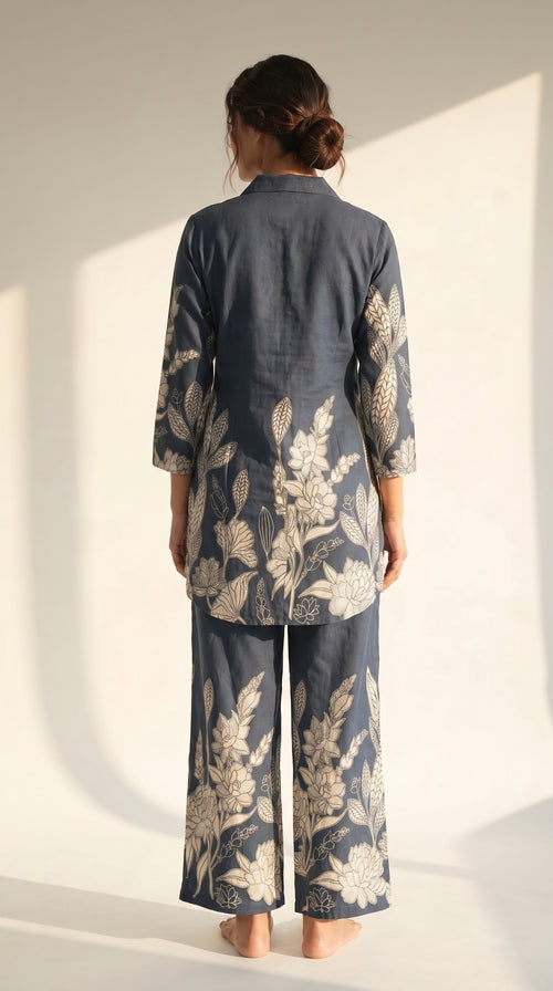 Blue Botanical Cotton Co-ord Set