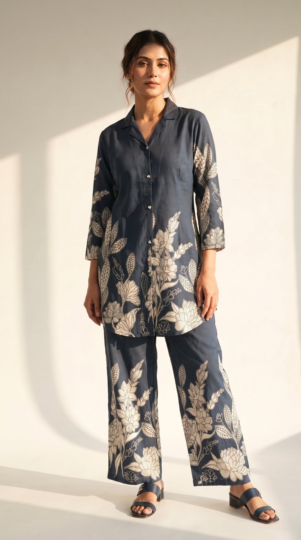 Blue Botanical Cotton Co-ord Set