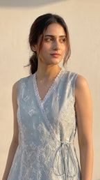 Aabroo Powder Blue Cotton Lace Wrap Kurta Set