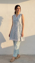 Aabroo Powder Blue Cotton Lace Wrap Kurta Set