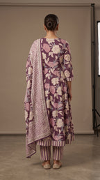 Plum Flora Printed Cotton Kurta Set