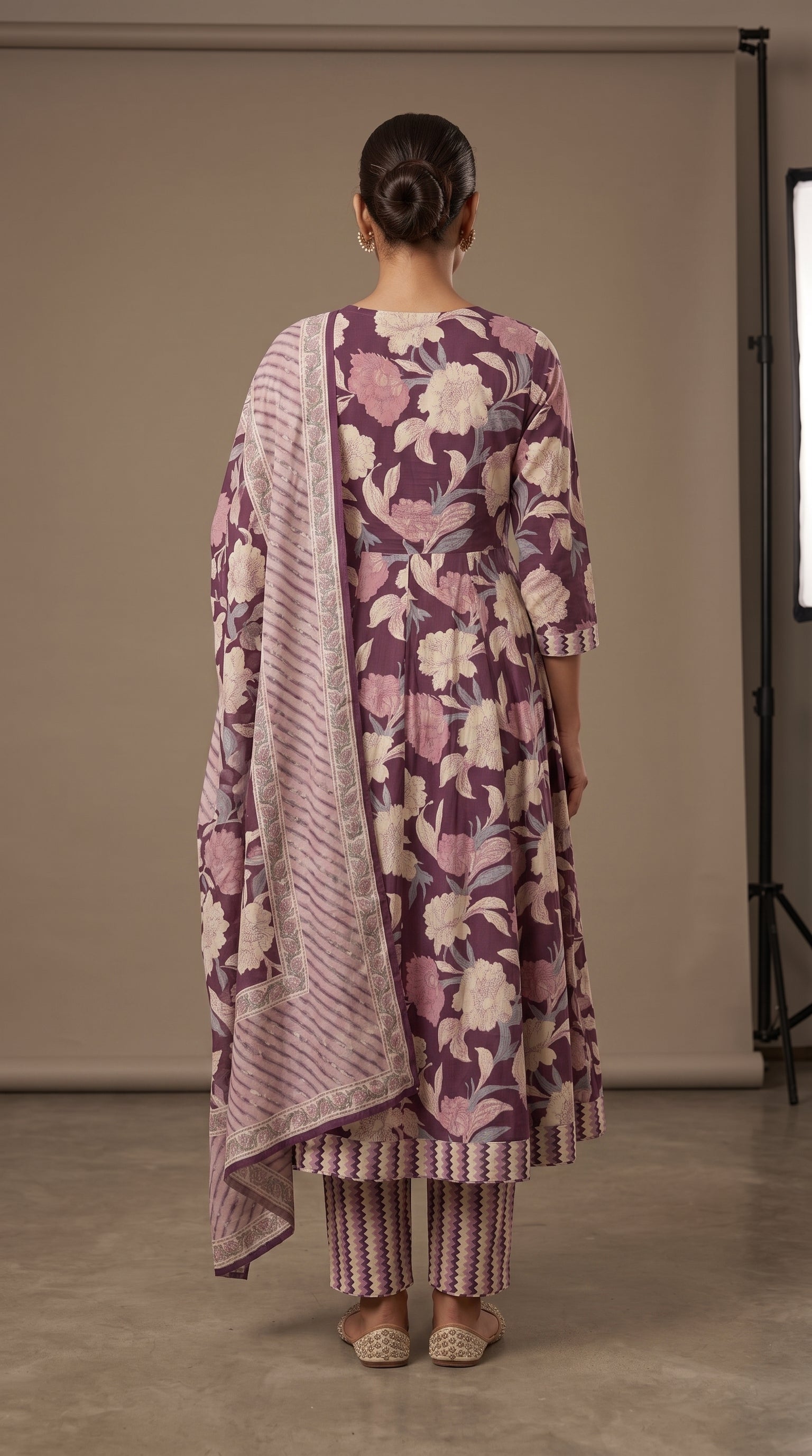 Plum Flora Printed Cotton Kurta Set