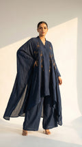 Midnight Azure Embroidered Kaftan Co-ord Set