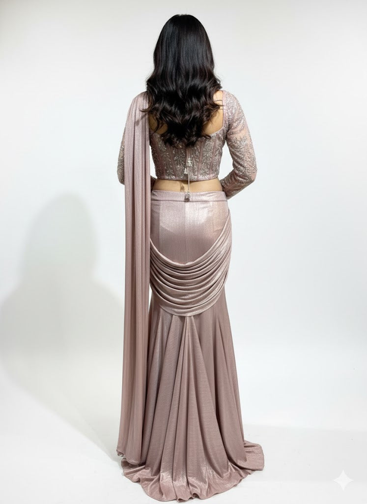 Peach Crop-Top Corset Party Lehenga Set