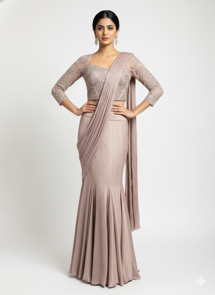 Peach Crop-Top Corset Party Lehenga Set