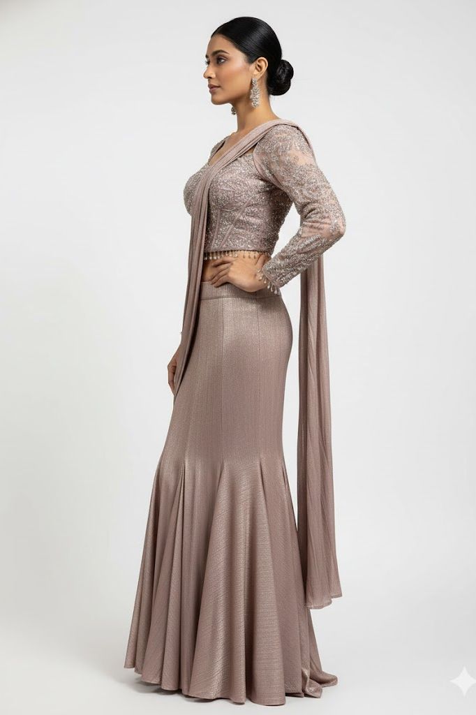 Peach Crop-Top Corset Party Lehenga Set