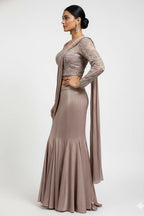 Peach Crop-Top Corset Party Lehenga Set