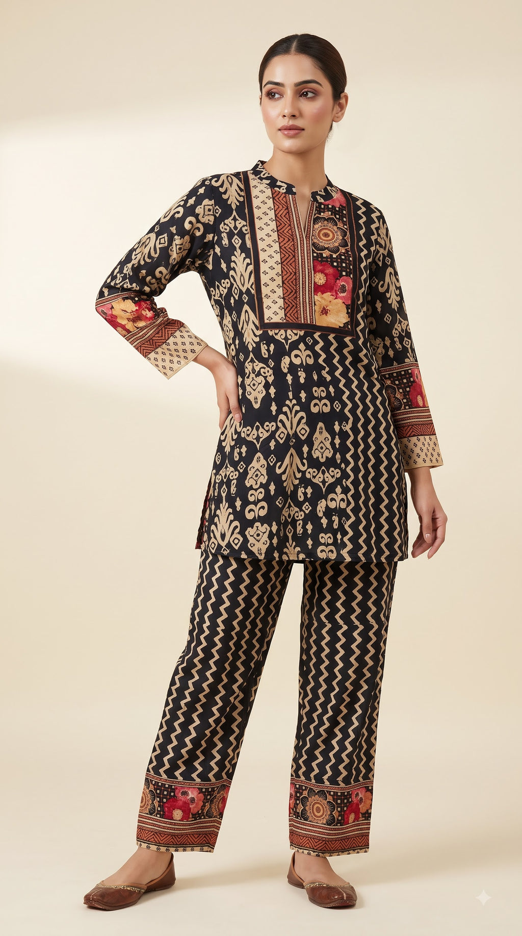 Meera Black Printed Crepe Co-ord Set