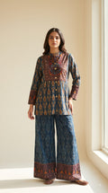 Gauri Teal Blue Printed Crepe Co-ord Set