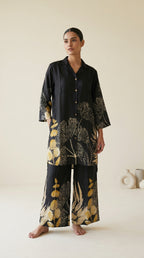 Black Botanical Satin Co-ord Set
