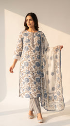 Neelika Ivory Khadi Cotton Floral Kurta Set