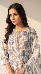 Neelika Ivory Khadi Cotton Floral Kurta Set