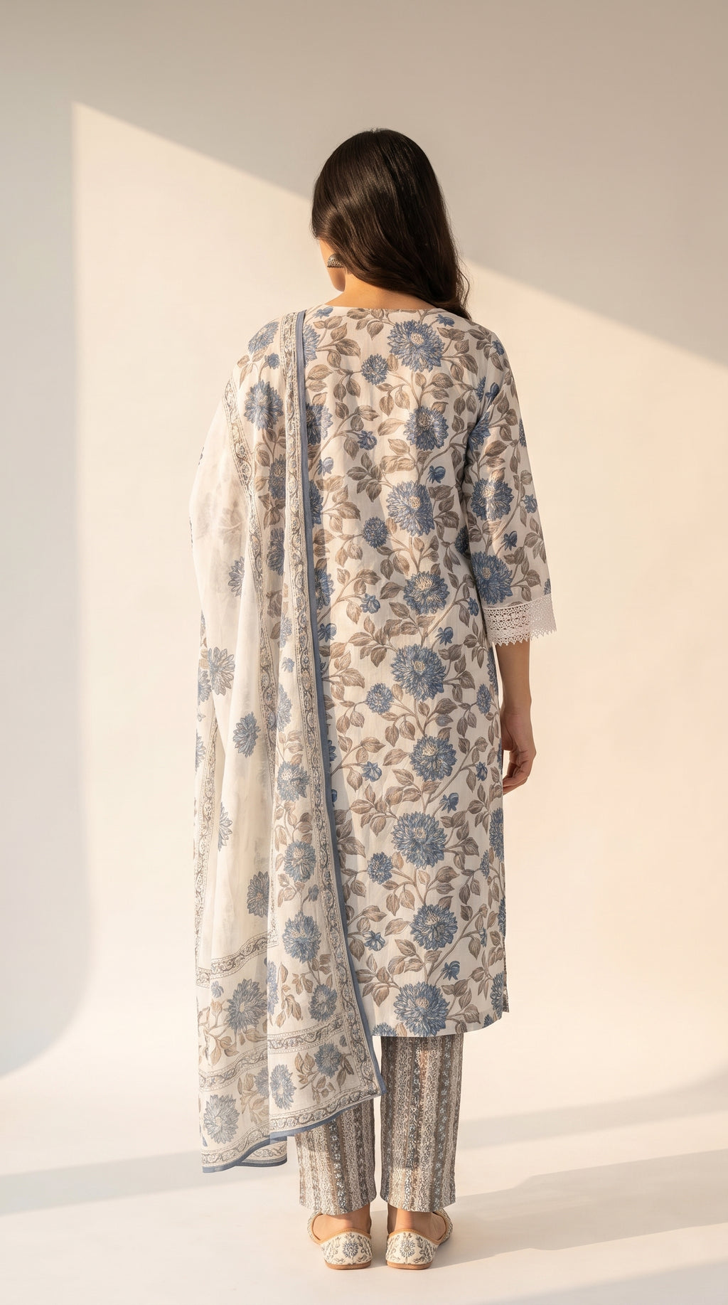 Neelika Ivory Khadi Cotton Floral Kurta Set