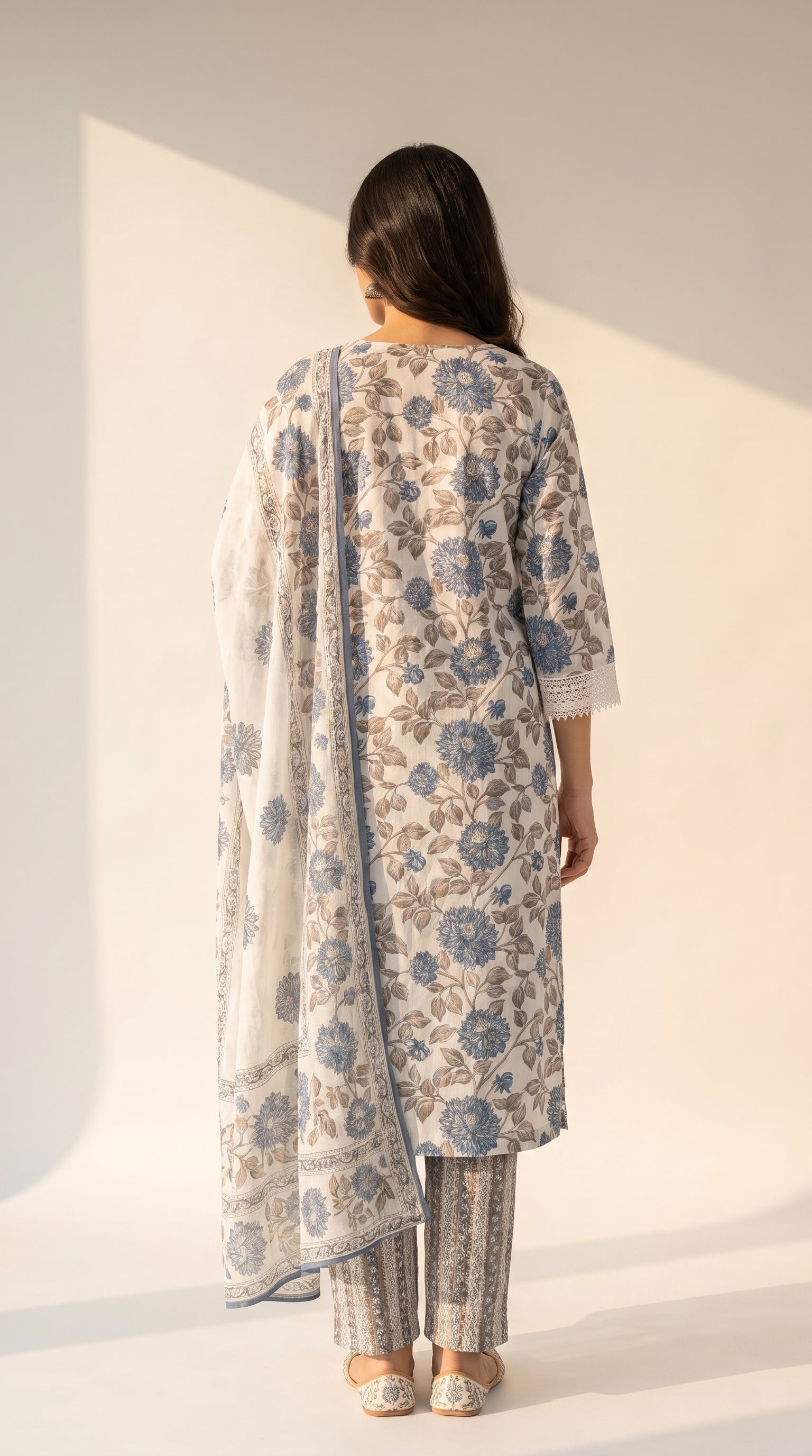 Neelika Ivory Khadi Cotton Floral Kurta Set