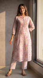 Mehrunisa Blush Cotton A-Line Kurta Set