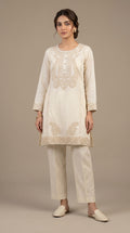 Elara Ivory Linen Embroidered Kurta Set
