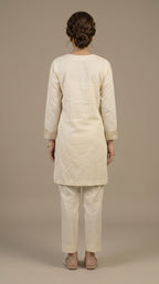 Elara Ivory Linen Embroidered Kurta Set