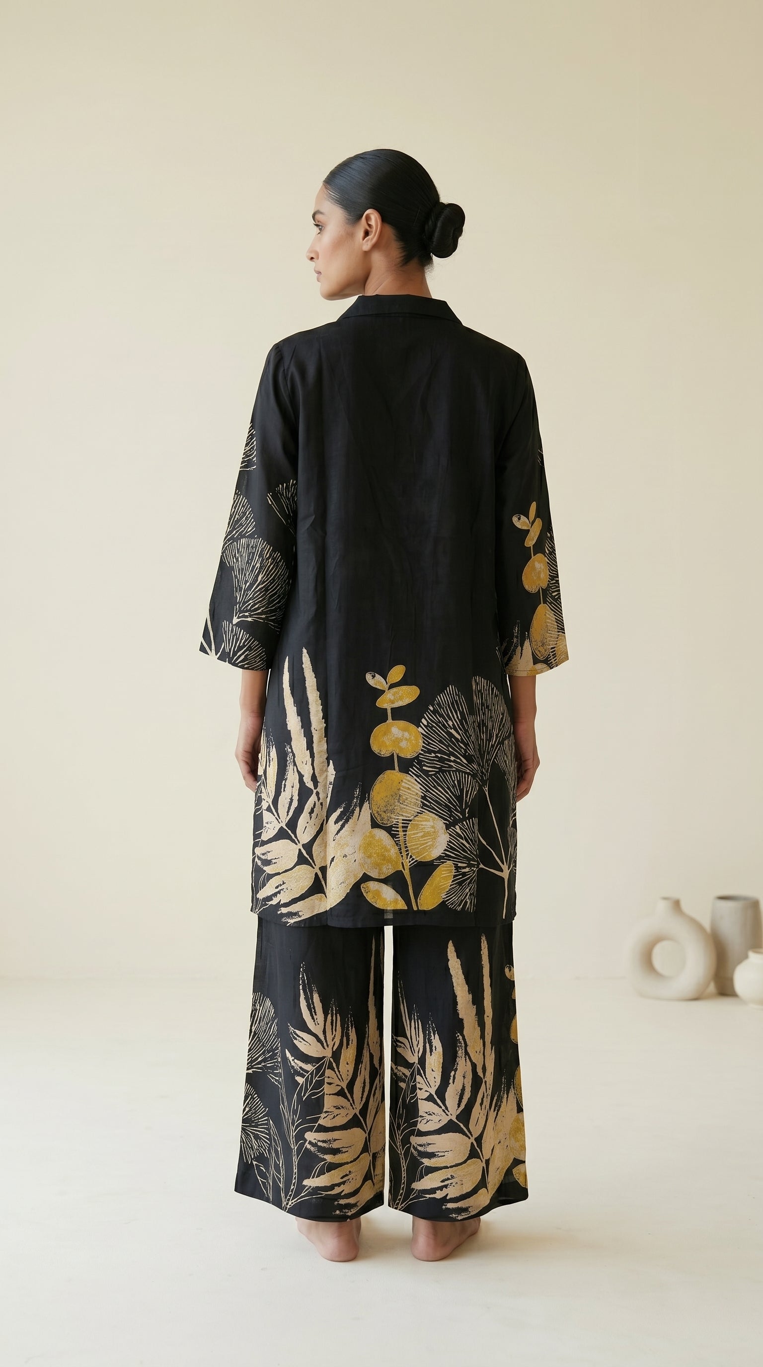 Black Botanical Satin Co-ord Set