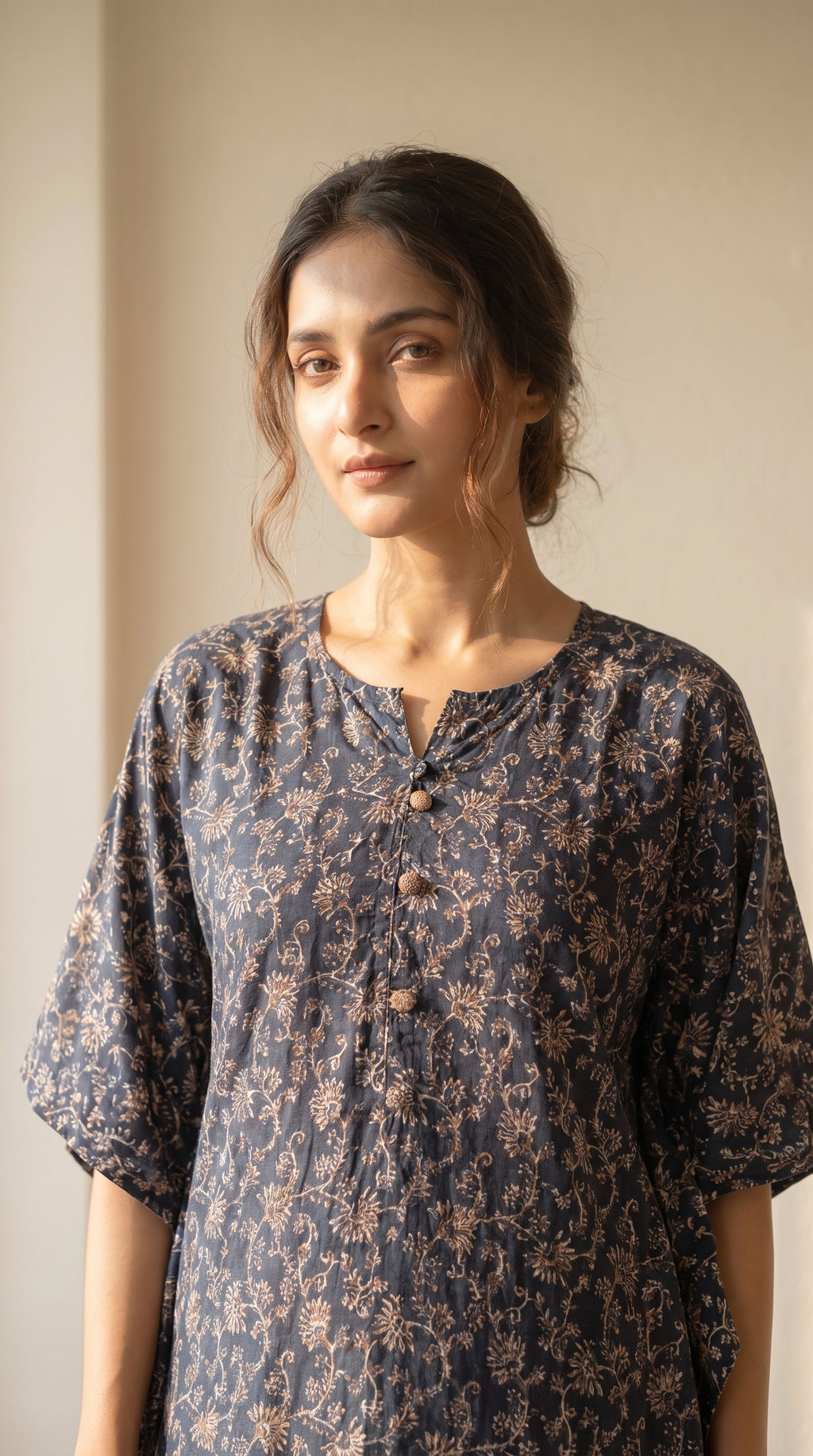 Elira Navy Floral Kaftan Kurta Set