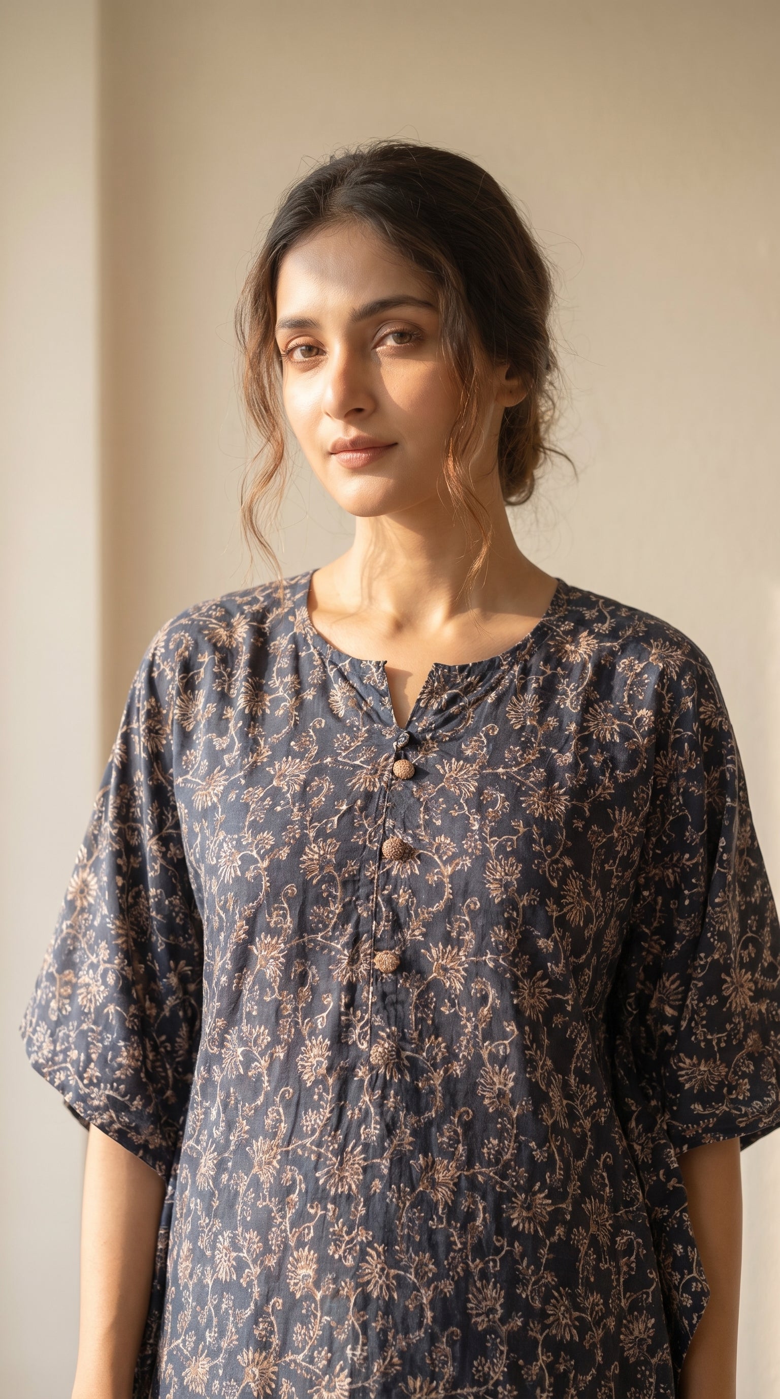 Elira Navy Floral Kaftan Kurta Set