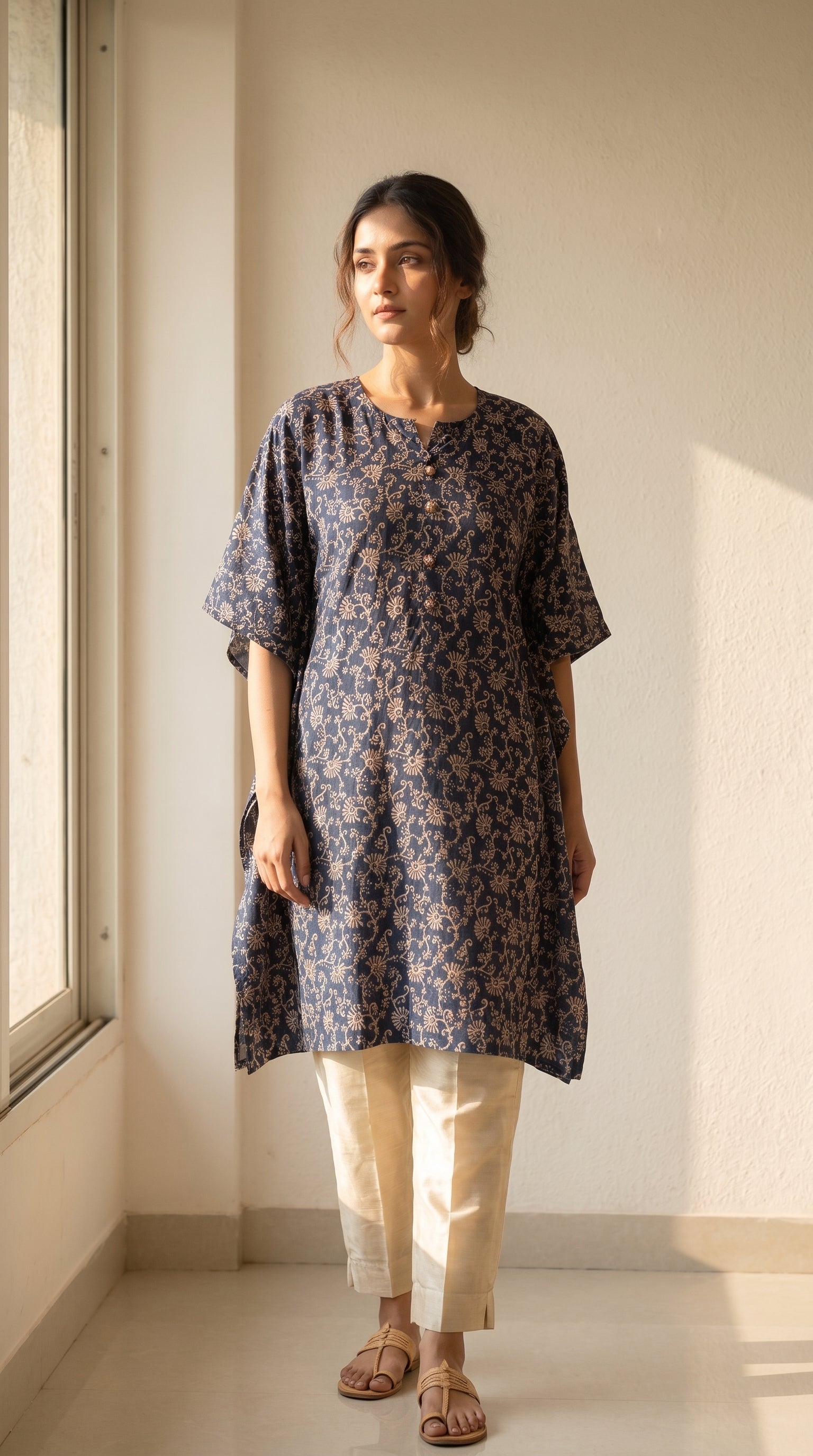Elira Navy Floral Kaftan Kurta Set