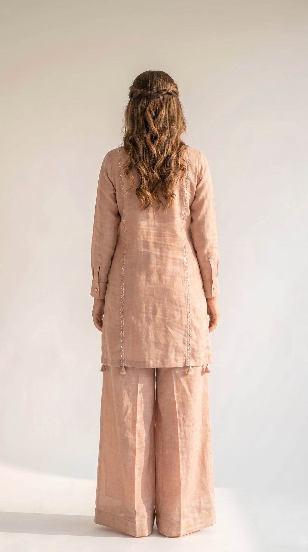 Zariya Blush Pink Chanderi Kurta Palazzo Set